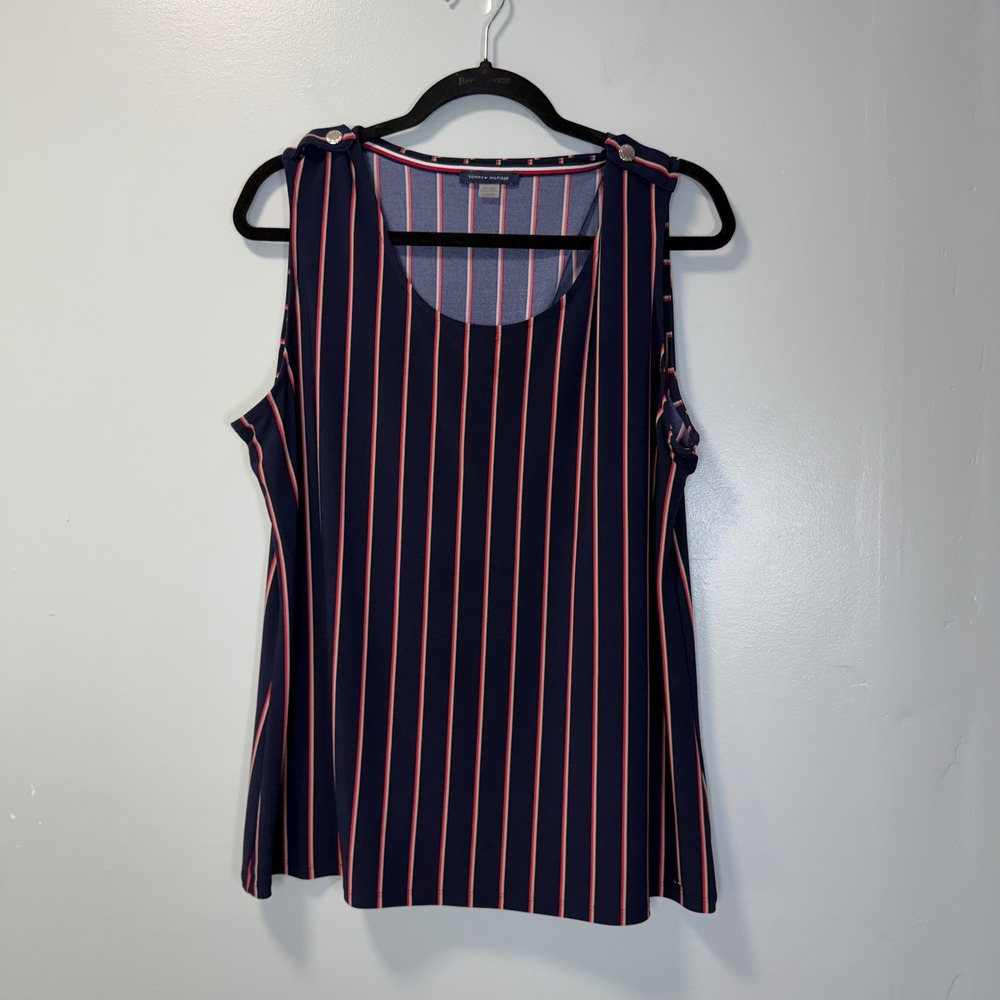 Tommy Hilfiger Womens XL‎ Sleeveless Striped Tank Top Navy Blue Red White